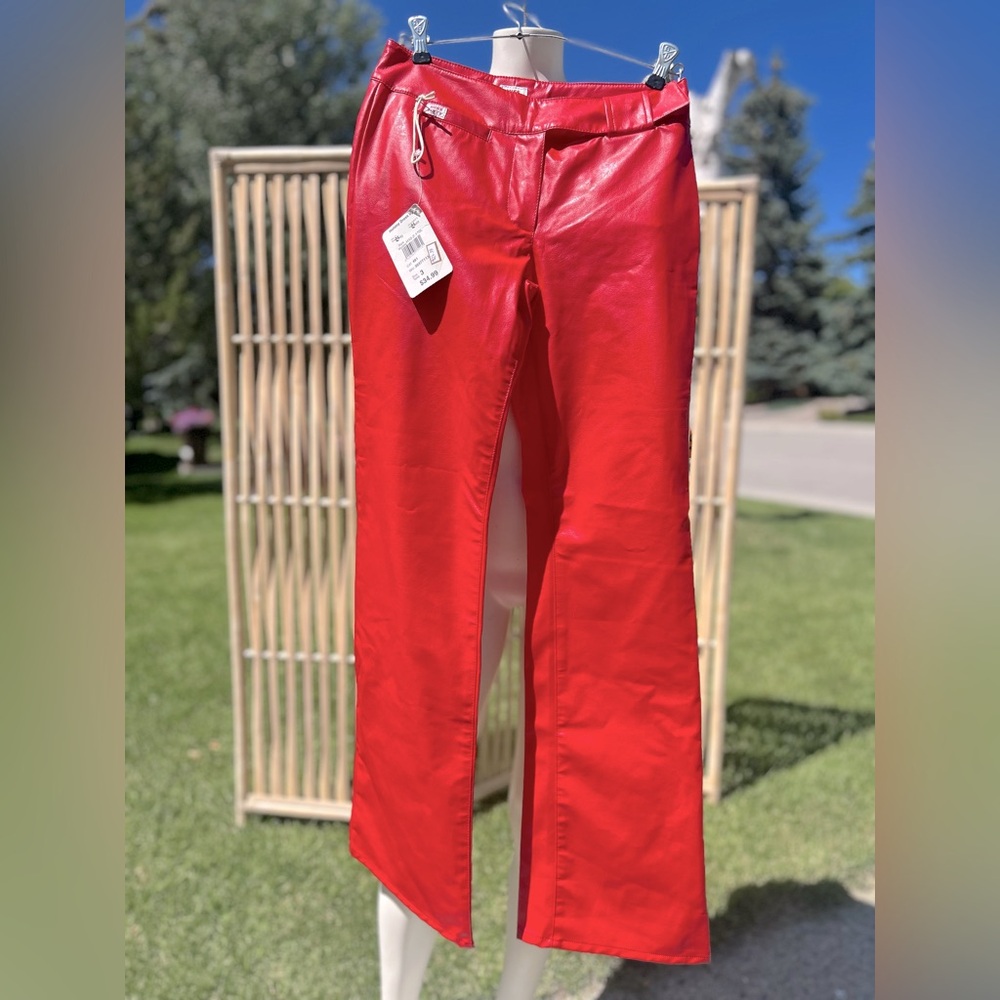 Vintage Y2K faux leather miss sixty flares, red faux leather, americana cowgirl